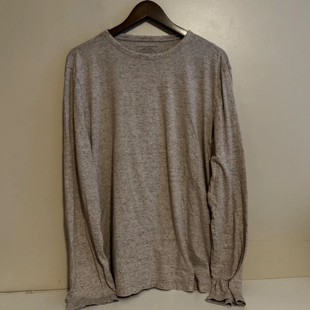 Banana Republic Men's L Tall Heather Grey Long Sleeve Tee Organic Cotton Layers